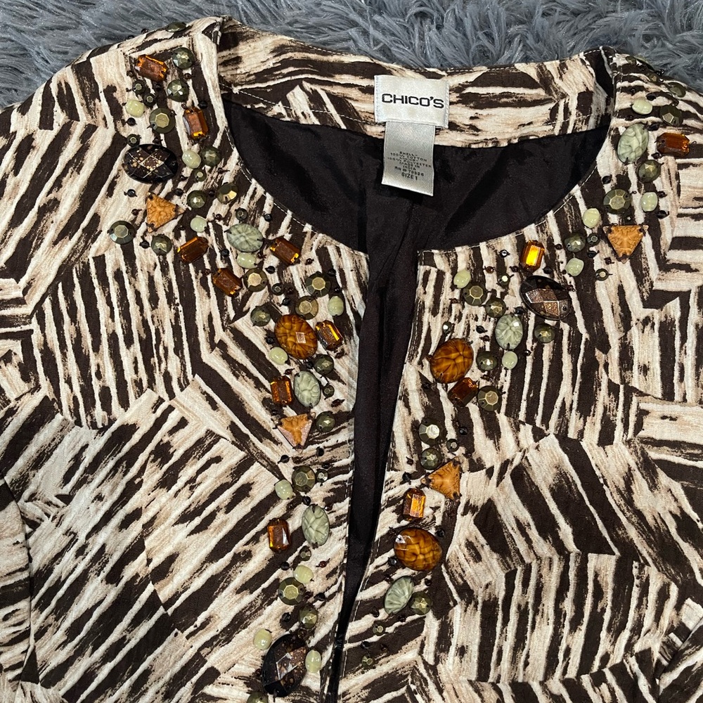 Chico's Geometric Embellished Jacket in Black and Brown
